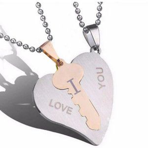 Fifth Avenue Delicate Paired I love You Heart and Key Pendants and chains